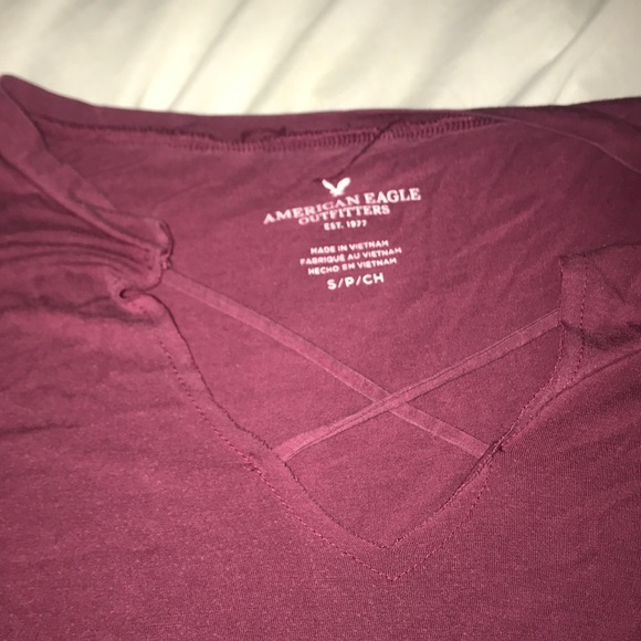 Burgundy Short Sleeve Shirt with Cross in Frount - Picture 2 of 2